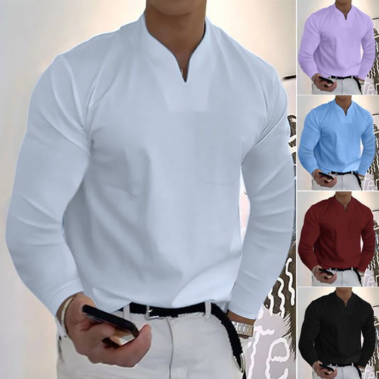 👔🔥🔥【S-5XL】Pánské bavlněné sportovní tričko s dlouhým rukávem a výstřihem do V