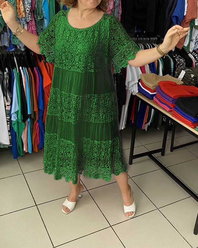 🌴🌈【50% sleva 🔥】【S-5XL】😍💋Letní dámské krátké šaty velikosti plus, ležérní splývavé šaty s potiskem a kulatým výstřihem.