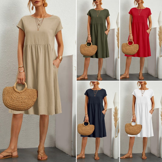 🌈💃【Sleva 50 %】【S–2XL】😍 Letní dámské šaty ve větších velikostech, volný OL styl, áčkový střih, kulatý výstřih