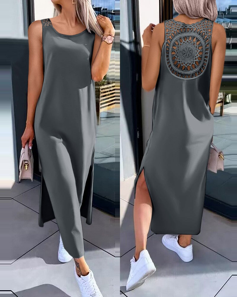 💋✨【50% sleva 🔥】【S-XXL】✨👗 Šaty bez rukávů větší velikosti, zadní výstřih, boční rozpark