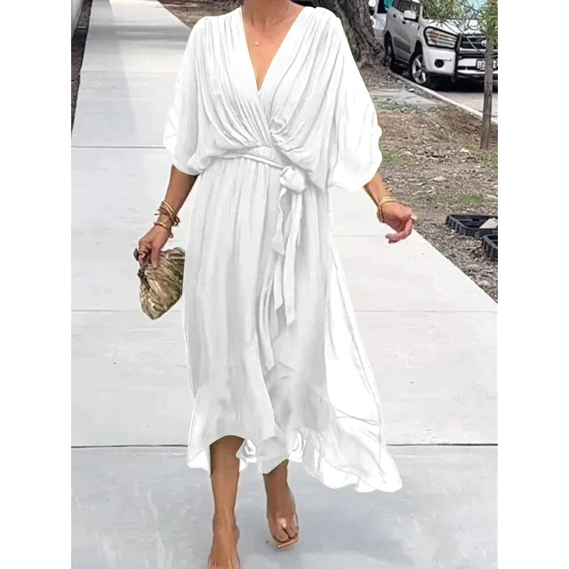 💟【S-5XL】👗 Vícebarevné krajkové šifonové šaty s netopýřími rukávy