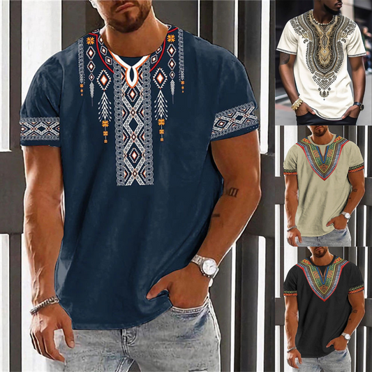 🎯👔【Kup 1 a získej 1 zdarma 💥】【M–6XL】👕 Letní pánské tričko v etnickém stylu, ve větších velikostech, dostupné ve 12 barvách