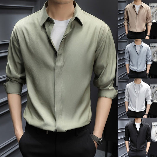 🆒👔【Sleva 50 % ✨】【S–2XL】Letní pánská košile z ledového hedvábí ve větších velikostech, s výstřihem do V, bez knoflíků