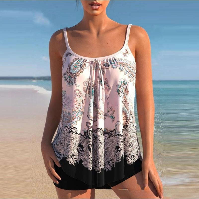 🌴 🌈【50% sleva】🌈🌴✨ Nový dvoudílný set bikin s velkým potiskem, pohodlný, prodyšný a rychleschnoucí materiál