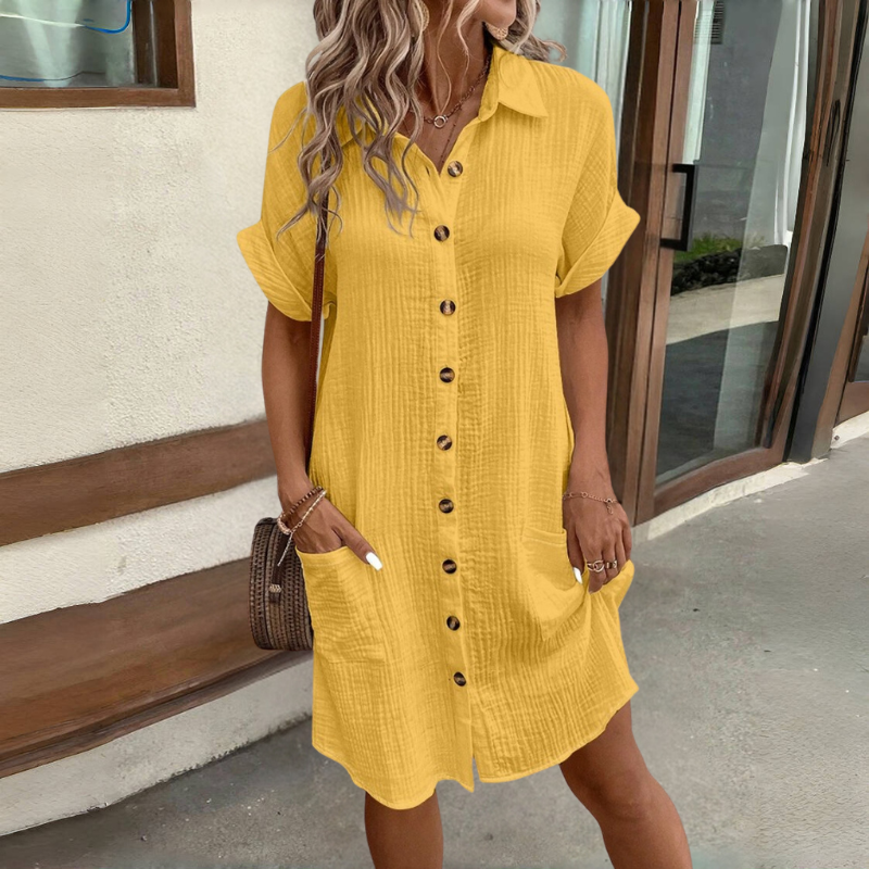🎁【50% kedvezmény 🔥】【S–2XL】😍2025-ös nyári, rövid ujjú, pamut-len utazóruha – könnyű és légáteresztő