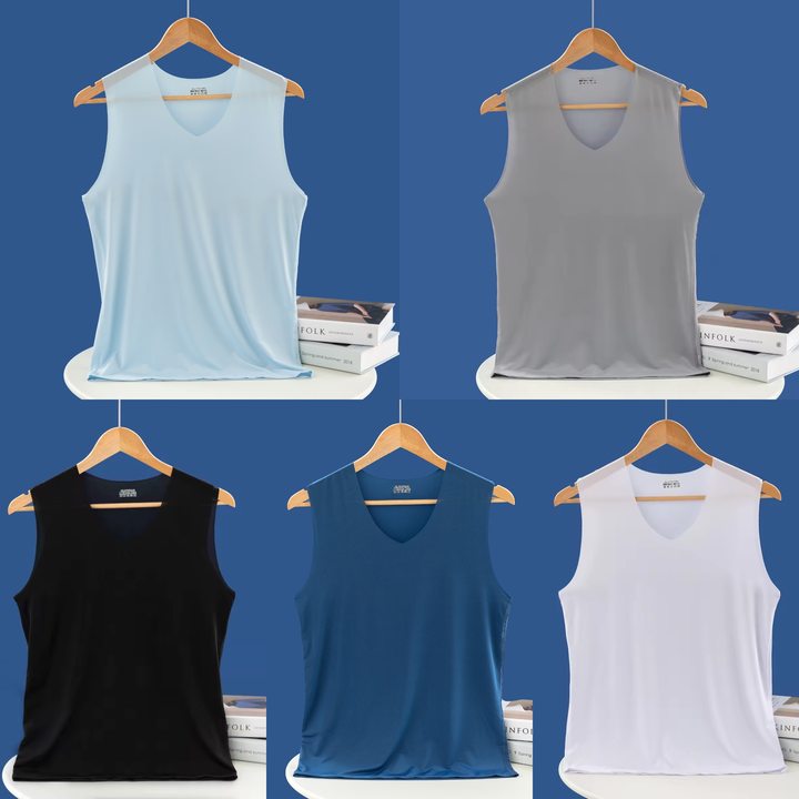 ❄️🆒【Vásárolj 3-at, 2-t kapsz ajándékba – összesen 5 db 🔥】【L–5XL】Nyári férfi varrat nélküli, vékony jégselyem atlétatrikó nagy méretekben