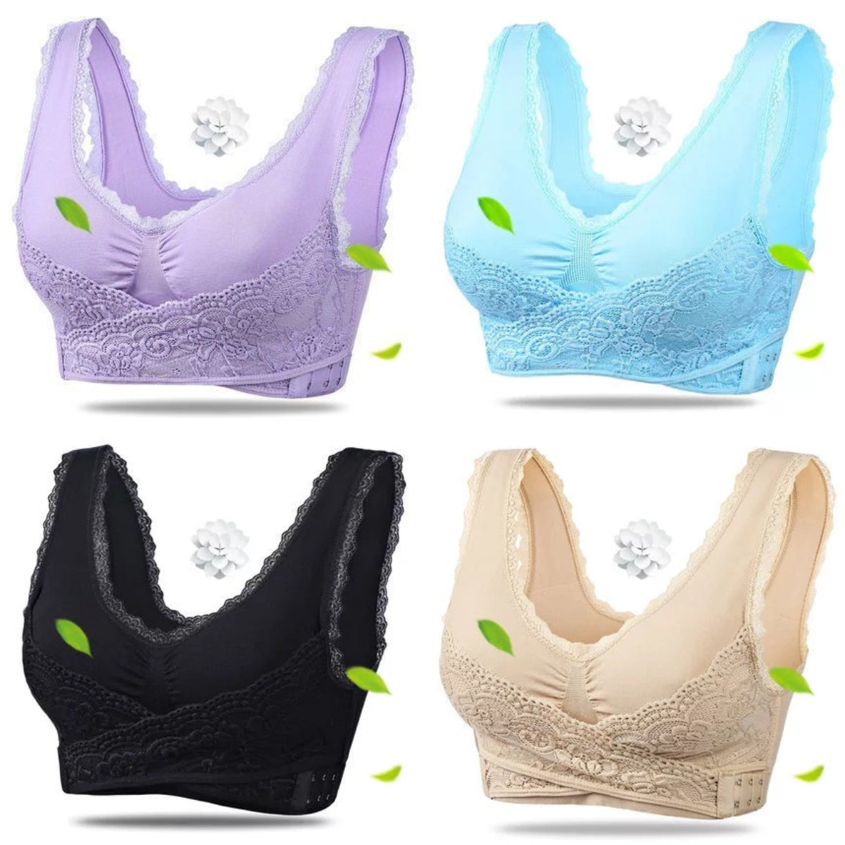 👩⚕️【S-6XL】Dámská podprsenka s boční křížovou přezkou, velká velikost, s krajkovými okraji, bez ocelových kroužků -4078586
