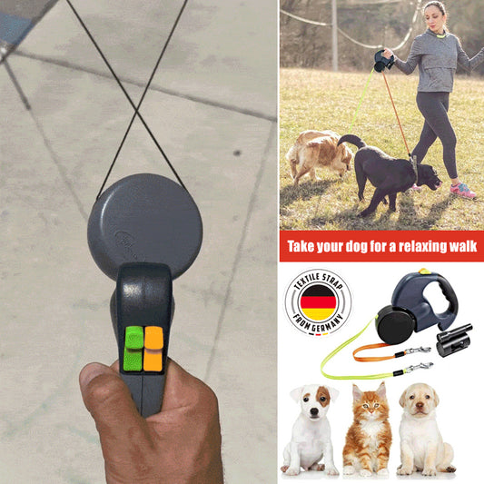 🐕🦺🐾 【Többfunkciós 🔥】2 az 1-ben automatikusan visszahúzható háziállat póráz