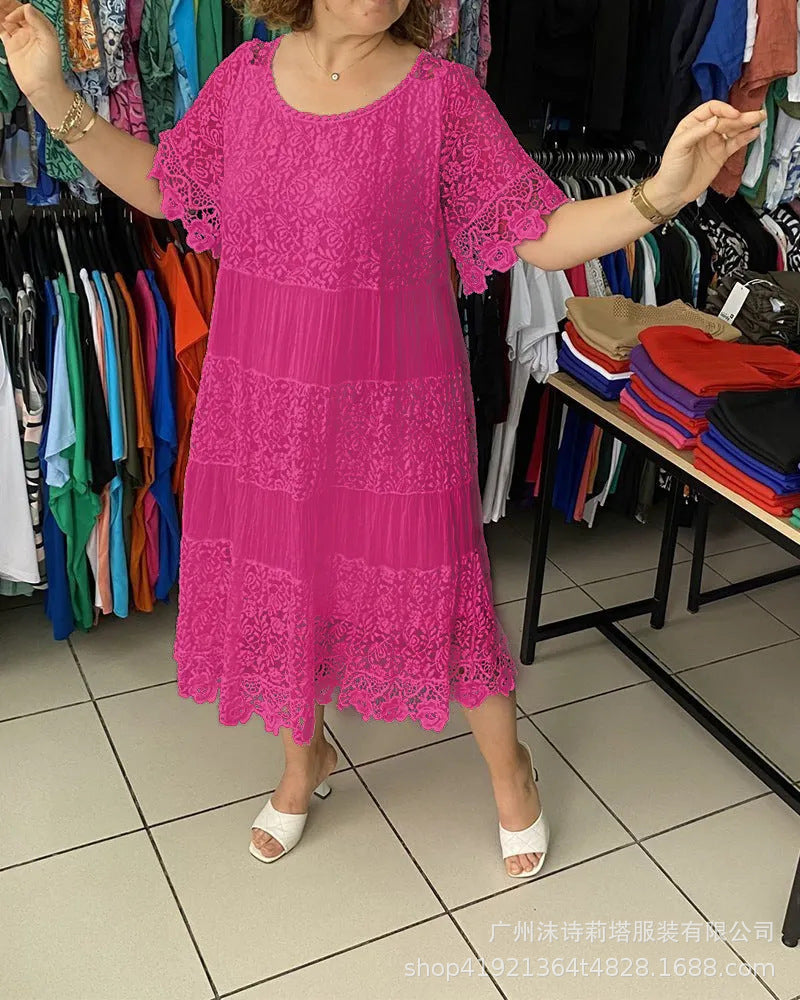 🌴🌈【50% sleva 🔥】【S-5XL】😍💋Letní dámské krátké šaty velikosti plus, ležérní splývavé šaty s potiskem a kulatým výstřihem.