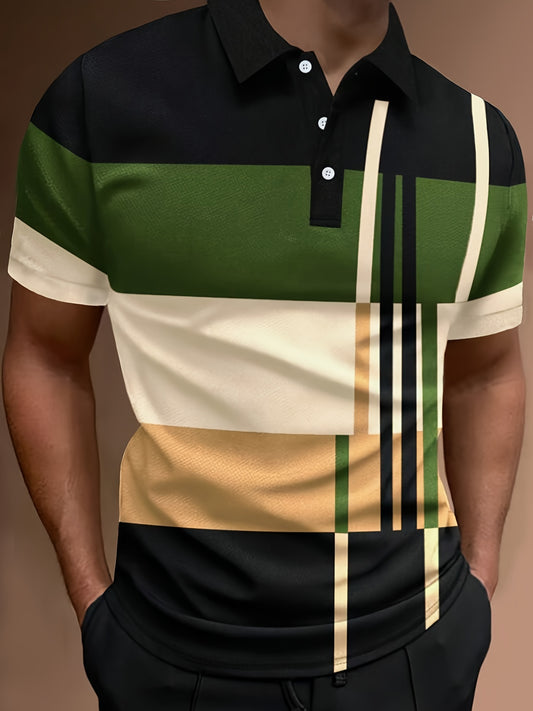 🔥【Časově omezená sleva】👔【S-6XL】Pánská polokošile 3D Stripe Colour Block Print