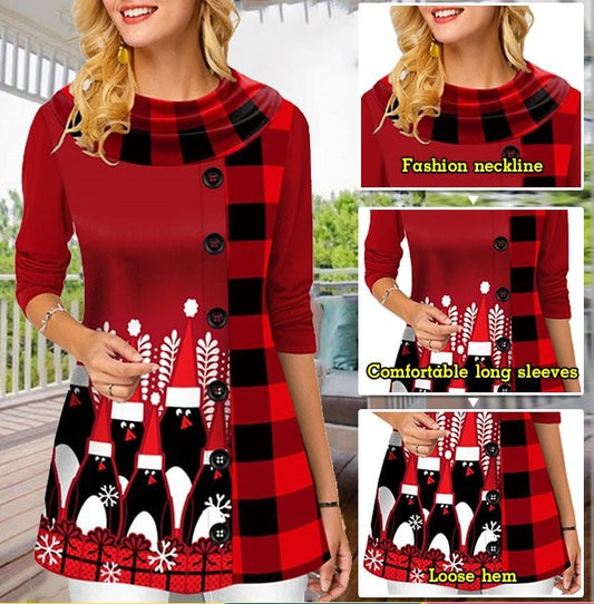 🎄【Skladem -49% sleva 🔥🔥】Dlouhá kostkovaná sukně s dlouhým rukávem a barevným blokem