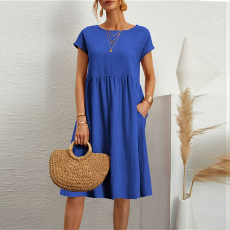 🌈💃【Sleva 50 %】【S–2XL】😍 Letní dámské šaty ve větších velikostech, volný OL styl, áčkový střih, kulatý výstřih