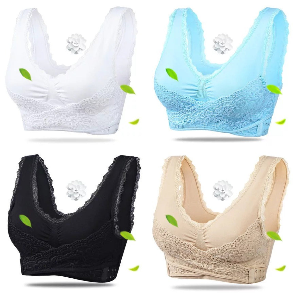 👩⚕️【S-6XL】Dámská podprsenka s boční křížovou přezkou, velká velikost, s krajkovými okraji, bez ocelových kroužků -4078586