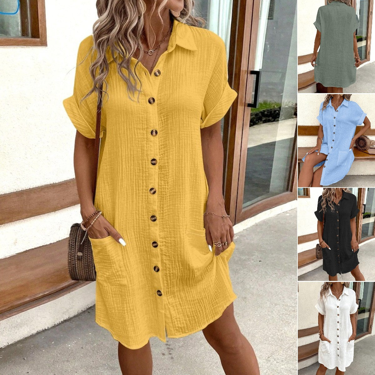 🎁【50% kedvezmény 🔥】【S–2XL】😍2025-ös nyári, rövid ujjú, pamut-len utazóruha – könnyű és légáteresztő