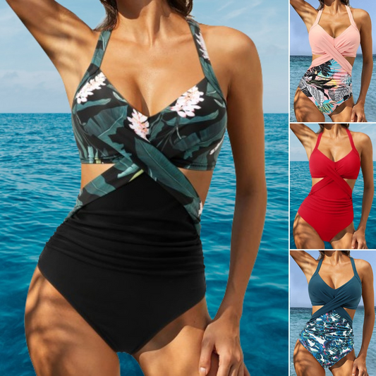 🌺🌿【Sleva 50 % 🔥】【S–2XL】👙 Letní jednodílné dámské plavky ve větších velikostech, s květinovým vzorem a elastickým materiálem
