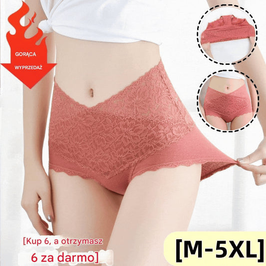 🔥【6 balení】👙Antibakteriální bavlněné krajkové spodní prádlo s vysokým pasem