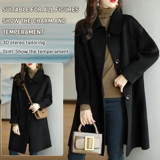 🔥🔥【M-4XL】Nová silná vlněná bunda na podzim/zimu 2025, střední délky, slim střih-4133355