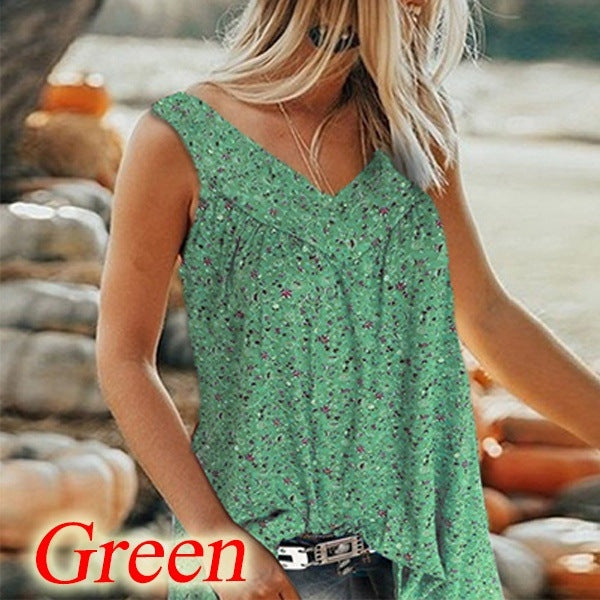 🎀【Sleva 50% ✨✨】【S–7XL】Dámský elegantní top bez rukávů s potiskem a výstřihem do V ve velkých velikostech