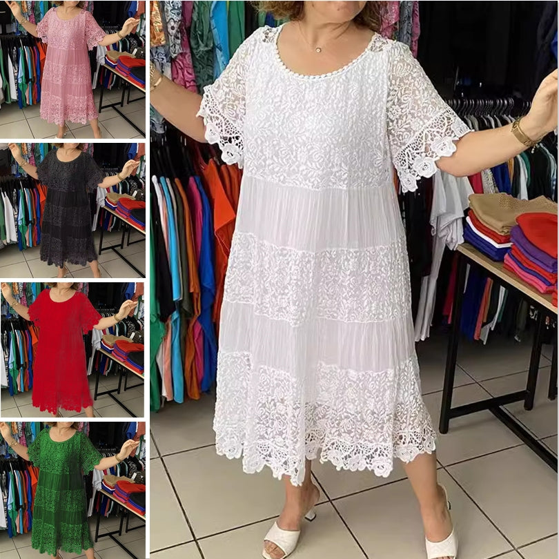 🌴🌈【50% sleva 🔥】【S-5XL】😍💋Letní dámské krátké šaty velikosti plus, ležérní splývavé šaty s potiskem a kulatým výstřihem.