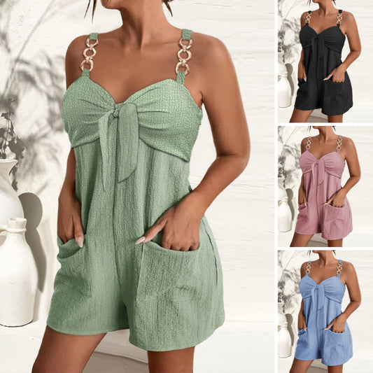 🎀👖【Nyári újdonságok – 50% kedvezmény 🔥】【S–2XL】Női kantáros overál dekoratív gyűrűkkel