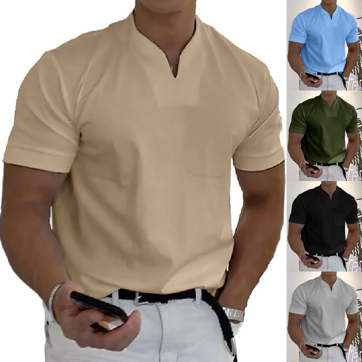 💪👔【Kup 1, a 2 dostaniesz gratis🔥】【S-5XL】💪😍 Męska koszulka sportowa z krótkim rękawem w dużym rozmiarze, letnia koszulka polo z dekoltem w serek, elastyczna bawełniana koszulka fitness