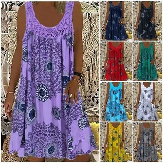 🌈🌴【Kup 1 a 1 zdarma🔥】【S-5XL】💋👗 Volné šaty bez rukávů s ramínky Volné šaty s potiskem pro větší velikosti, 9 barev