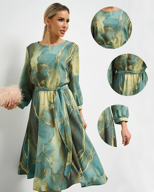 🌿Szezonvégi kiárusítás👗 Elegáns zöld ruha hosszú ujjakkal és szoknyával 🌸