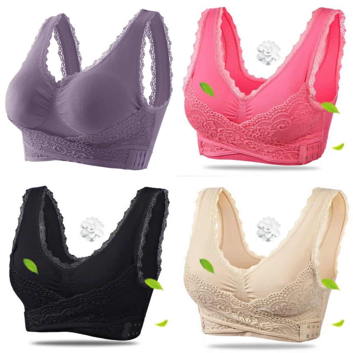 👩⚕️【S-6XL】Dámská podprsenka s boční křížovou přezkou, velká velikost, s krajkovými okraji, bez ocelových kroužků -4078586