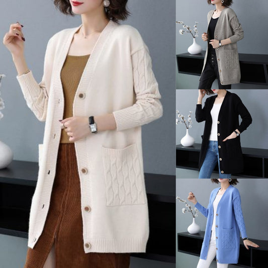 🐏【Sezónní sleva -43 %🔥】Dámský volný pletený svetr – kardigan pro podzim a zimu 2025