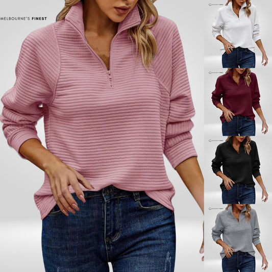 🔥🔥【S-3XL】😍Dámská jednobarevná mikina se zipem a límcem na podzim a zimu