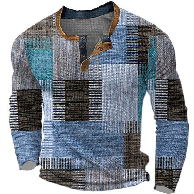 👔【-50% kedvezmény 🔥🔥】Új kollekciós férfi mintás ing, hosszú ujjú, laza Henley stílus, több színben elérhető