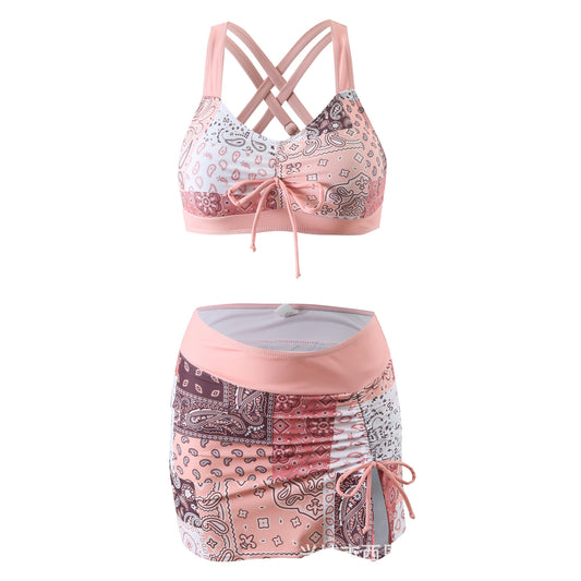 👙【S-4XL】👙🌺Dvoudílná sada s čerstvým květinovým potiskem, styl sukně