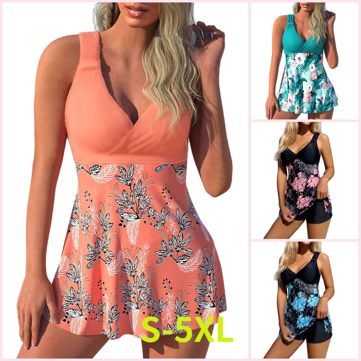 🌴🏖️🌈【50% zniżki 🔥】【S-5XL】😍2025 nowy zestaw kostiumów kąpielowych dla kobiet z nadrukiem w dużych rozmiarach, spodenki, spódnica z odkrytymi plecami, szybkoschnący materiał