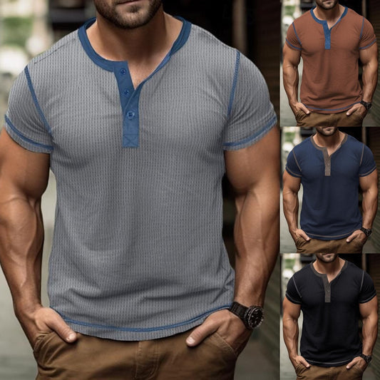 👕【50% sleva 🔥】【S–3XL】🌈 Letní pánská vintage košile s knoflíky, krátký rukáv, ve větších velikostech, s kontrastními barvami, dostupná v 10 barvách