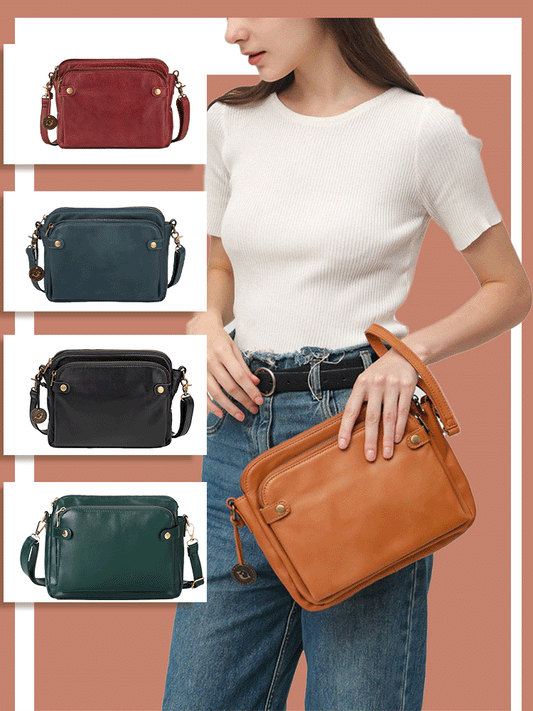👜💃【Reducere 50% 🔥】【Capacitate mare 😍】👝💕Geantă vintage din piele pentru femei, cu capacitate mare, structură în trei straturi, piele rezistentă la uzură