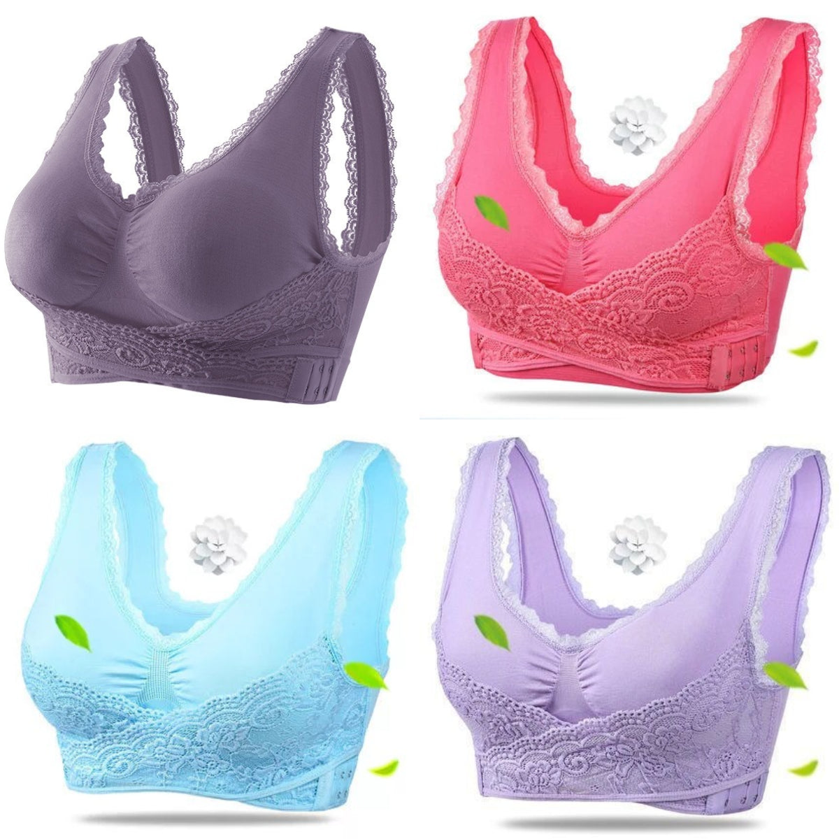 👩⚕️【S-6XL】Dámská podprsenka s boční křížovou přezkou, velká velikost, s krajkovými okraji, bez ocelových kroužků -4078586