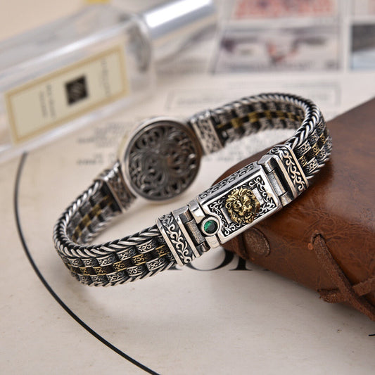 🔥🎁Stříbrný náramek S925 pro muže s kroucenými korálky --4082609