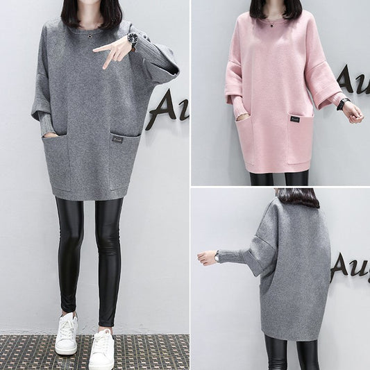 🔥🎁【Kupte 1 a získejte 1 zdarma🔥】Nová podzimní/zimní dámská volná mikina s dlouhým rukávem a kulatým výstřihem