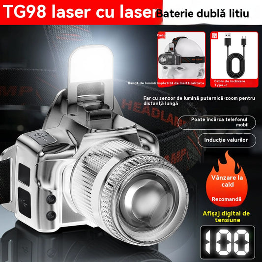 💡Výkonná indukční čelovka pro domácí použití, venkovní použití, zoom, dlouhý dosah, dobíjecí, dlouhá výdrž, noční chůzi, dobrodružství, noční rybolov-4071993