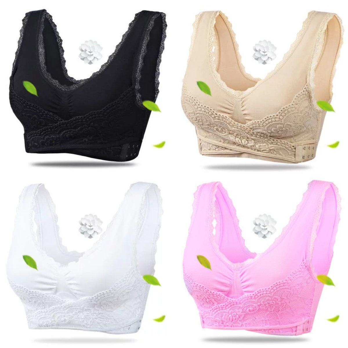 👩⚕️【S-6XL】Dámská podprsenka s boční křížovou přezkou, velká velikost, s krajkovými okraji, bez ocelových kroužků -4078586