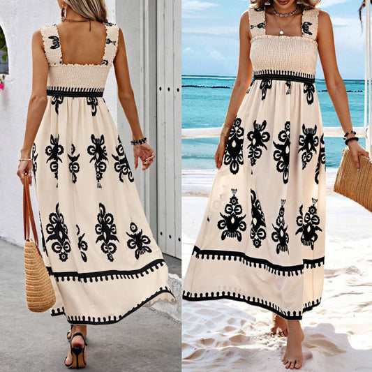 🏖️【50% kedvezmény ✨】【S-8XL】💃 Lenge nyári pántos ruha mintával, tökéletes strandra