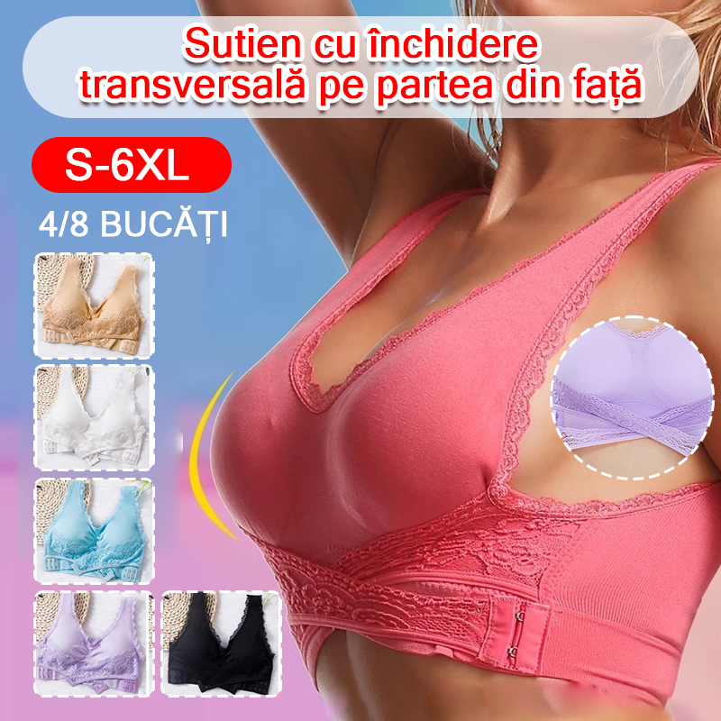 👩⚕️【S-6XL】Dámská podprsenka s boční křížovou přezkou, velká velikost, s krajkovými okraji, bez ocelových kroužků -4078586