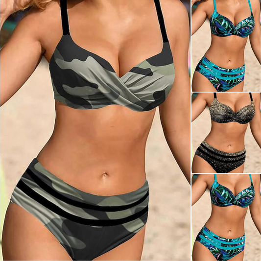 🌊👙【50% sleva】【S-5XL】💋2025. Nové plavkové bikiny větší velikosti s děleným potiskem.