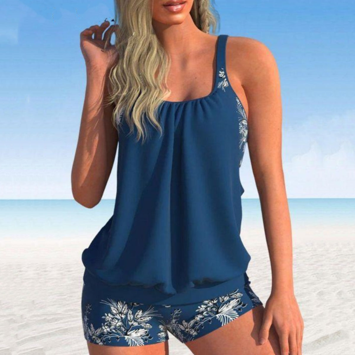 🌴🌈【50% sleva na léto 🔥】【S-5XL】🌊👙 Dámské rychleschnoucí dvoudílné plavky s potiskem plus velikosti + boxerky