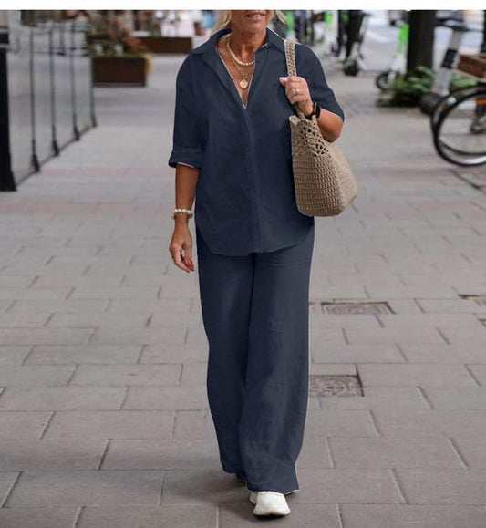 🔥🎉【Felső + Nadrág】【S-5XL】Új, modern, lezser egyszínű női inges szett