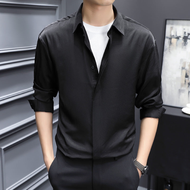 🆒👔【Sleva 50 % ✨】【S–2XL】Letní pánská košile z ledového hedvábí ve větších velikostech, s výstřihem do V, bez knoflíků