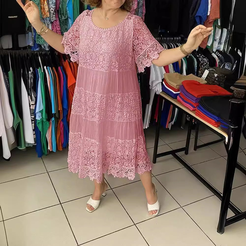 🌴🌈【50% sleva 🔥】【S-5XL】😍💋Letní dámské krátké šaty velikosti plus, ležérní splývavé šaty s potiskem a kulatým výstřihem.