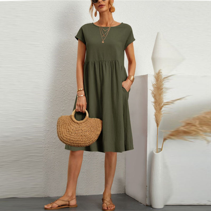 🌈💃【Sleva 50 %】【S–2XL】😍 Letní dámské šaty ve větších velikostech, volný OL styl, áčkový střih, kulatý výstřih
