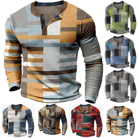 🌴🌈【50% sleva🔥】【S-4XL】👔😍 Nová kolekce pánských košil s potiskem, dlouhé rukávy, uvolněný styl Henry, dostupné ve více barvách