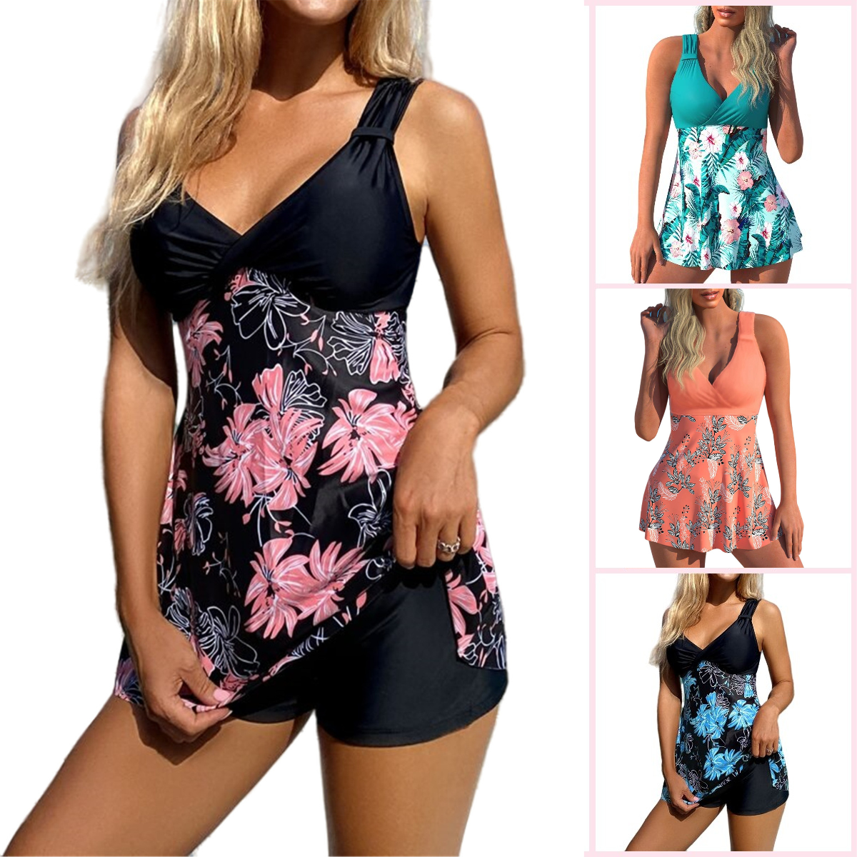 🌴🏖️🌈【50% zniżki 🔥】【S-5XL】😍2025 nowy zestaw kostiumów kąpielowych dla kobiet z nadrukiem w dużych rozmiarach, spodenki, spódnica z odkrytymi plecami, szybkoschnący materiał